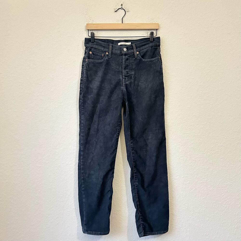 LEVI'S Wedgie Straight Pants Charcoal Corduroy Stretch Button Fly